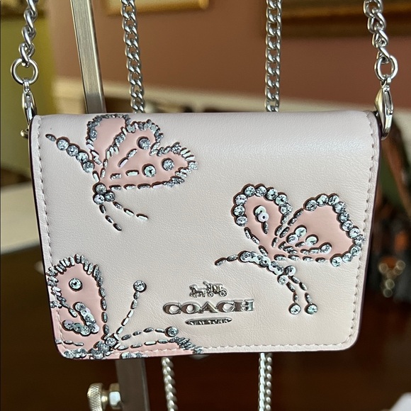Coach Handbags - Coach Pink Embellished Butterfly Mini Crossbody NWT